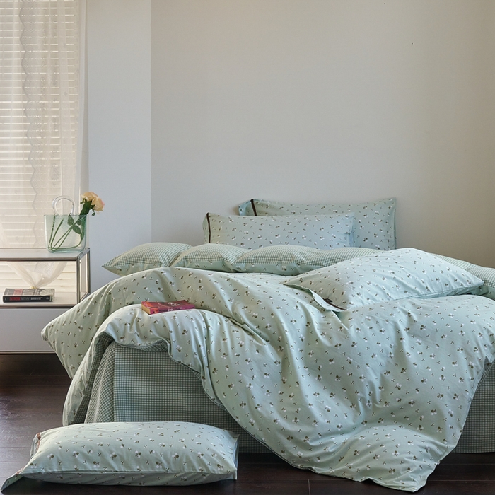 91家纺网 家纺一手货源 找家纺 贝尔 PELLHOME 全棉13376水洗+全棉色织水洗棉-织带款四件套（可抖音代发） 樱桃青柠