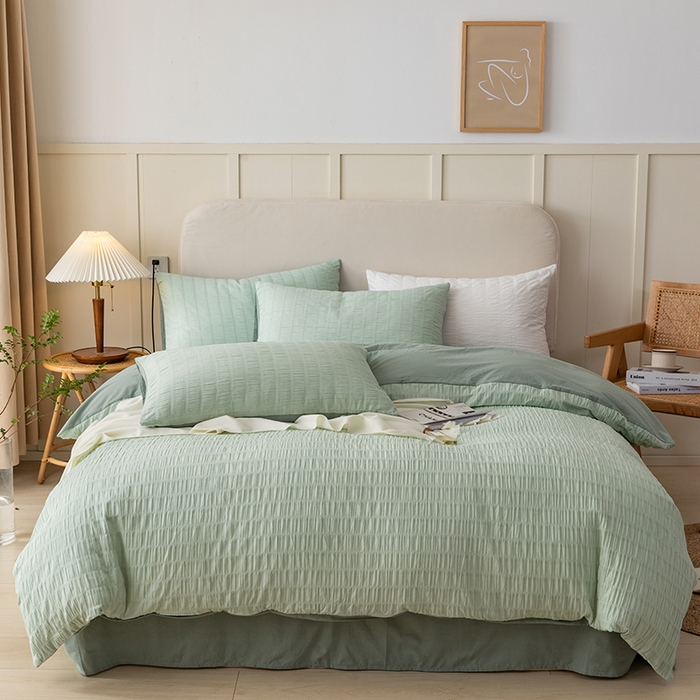 91家纺网 家纺一手货源 找家纺 （总）贝尔 PELLHOME AB版纯色全棉泡泡纱四件套皱皱纱四件套另有同款面料夏被（可抖音代发）