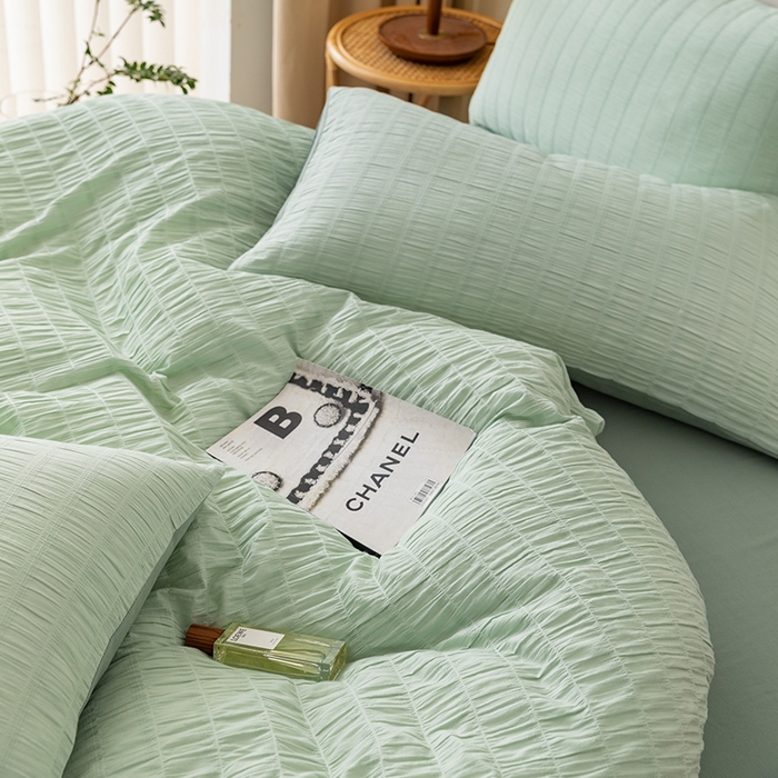 91家纺网 家纺一手货源 找家纺 （总）贝尔 PELLHOME AB版纯色全棉泡泡纱四件套皱皱纱四件套另有同款面料夏被（可抖音代发）