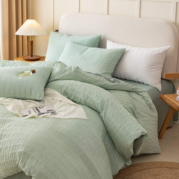 91家纺网 家纺一手货源 找家纺 （总）贝尔 PELLHOME AB版纯色全棉泡泡纱四件套皱皱纱四件套另有同款面料夏被（可抖音代发）