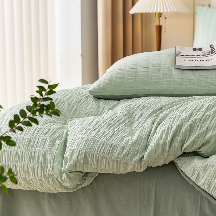 91家纺网 家纺一手货源 找家纺 （总）贝尔 PELLHOME AB版纯色全棉泡泡纱四件套皱皱纱四件套另有同款面料夏被（可抖音代发）