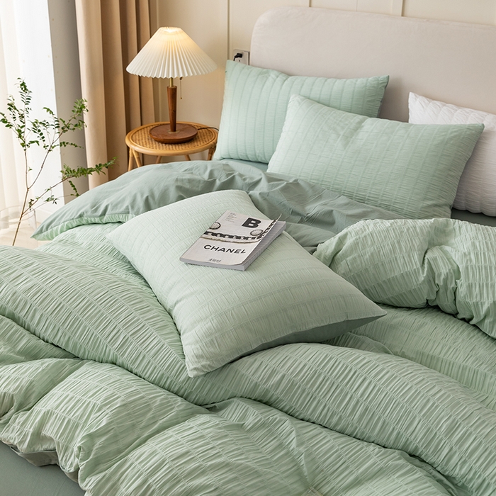 91家纺网 家纺一手货源 找家纺 （总）贝尔 PELLHOME AB版纯色全棉泡泡纱四件套皱皱纱四件套另有同款面料夏被（可抖音代发）