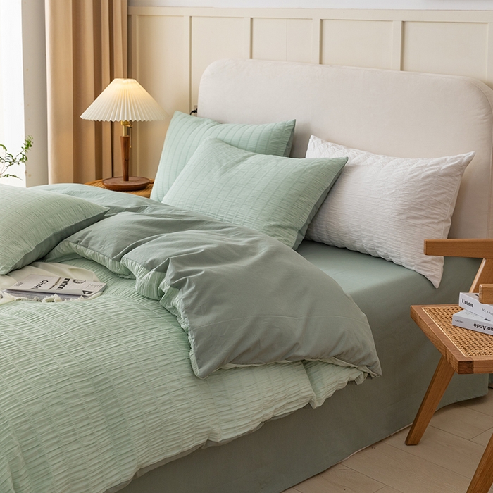 91家纺网 家纺一手货源 找家纺 （总）贝尔 PELLHOME AB版纯色全棉泡泡纱四件套皱皱纱四件套另有同款面料夏被（可抖音代发）