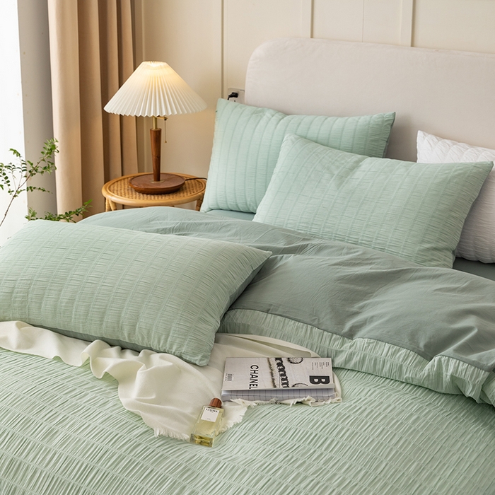 91家纺网 家纺一手货源 找家纺 （总）贝尔 PELLHOME AB版纯色全棉泡泡纱四件套皱皱纱四件套另有同款面料夏被（可抖音代发）