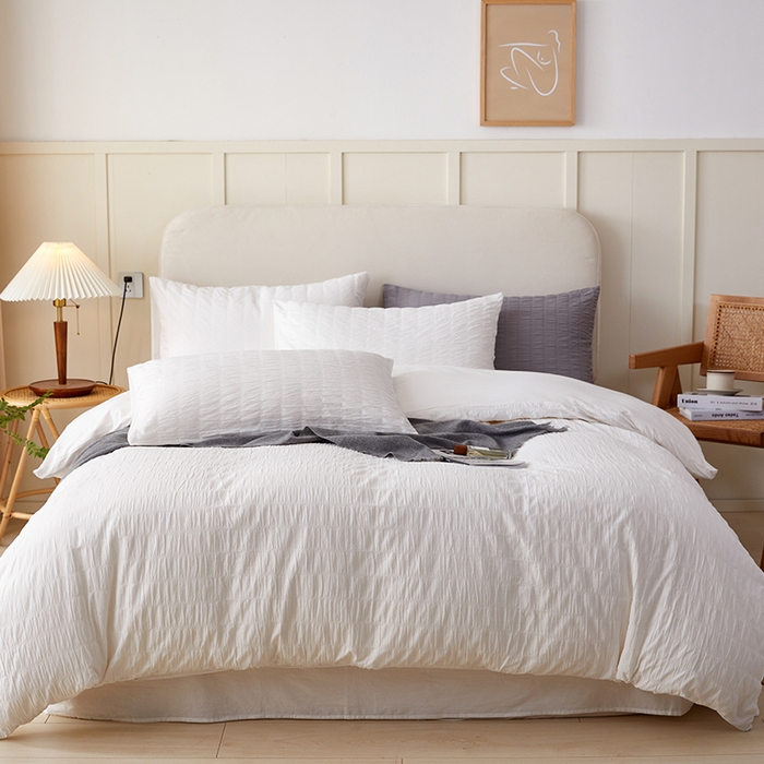 91家纺网 家纺一手货源 找家纺 贝尔 PELLHOME AB版纯色全棉泡泡纱四件套皱皱纱四件套另有同款面料夏被（可抖音代发） 奶香白