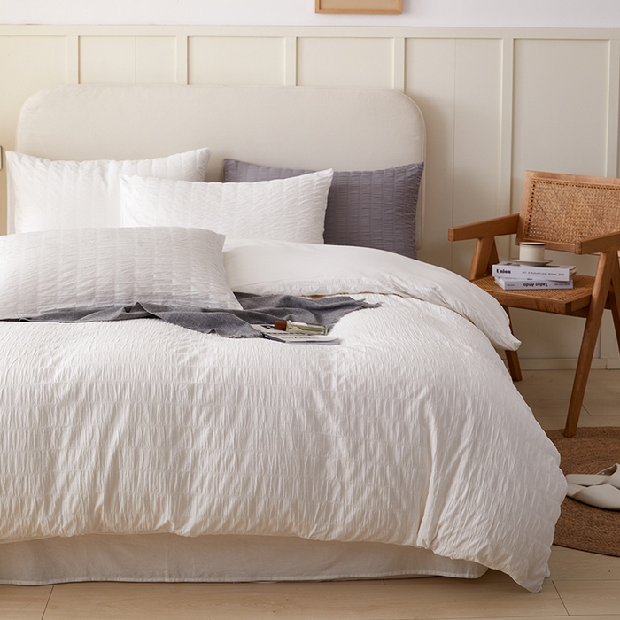 91家纺网 家纺一手货源 找家纺 贝尔 PELLHOME AB版纯色全棉泡泡纱四件套皱皱纱四件套另有同款面料夏被（可抖音代发） 奶香白