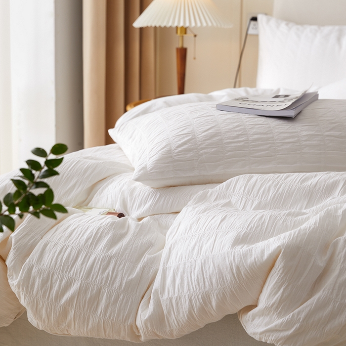 91家纺网 家纺一手货源 找家纺 贝尔 PELLHOME AB版纯色全棉泡泡纱四件套皱皱纱四件套另有同款面料夏被（可抖音代发） 奶香白