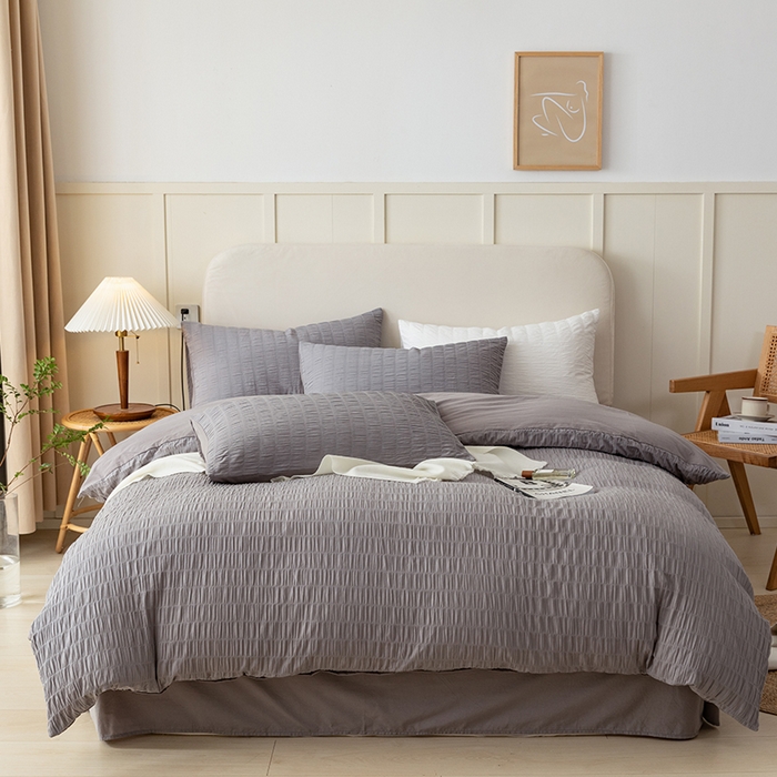 91家纺网 家纺一手货源 找家纺 贝尔 PELLHOME AB版纯色全棉泡泡纱四件套皱皱纱四件套另有同款面料夏被（可抖音代发） 烟雾灰