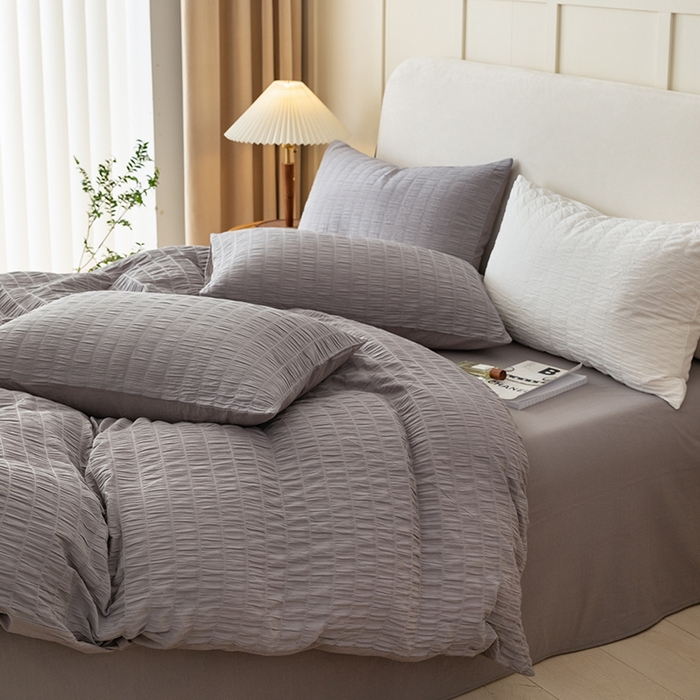 91家纺网 家纺一手货源 找家纺 贝尔 PELLHOME AB版纯色全棉泡泡纱四件套皱皱纱四件套另有同款面料夏被（可抖音代发） 烟雾灰
