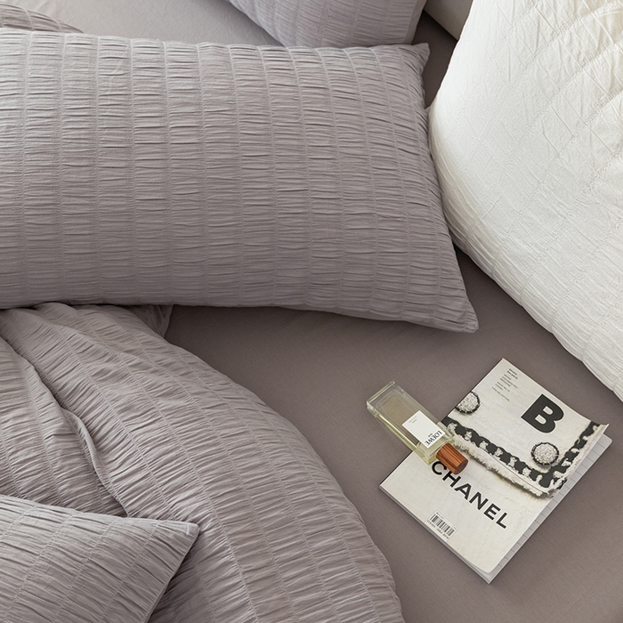 91家纺网 家纺一手货源 找家纺 贝尔 PELLHOME AB版纯色全棉泡泡纱四件套皱皱纱四件套另有同款面料夏被（可抖音代发） 烟雾灰