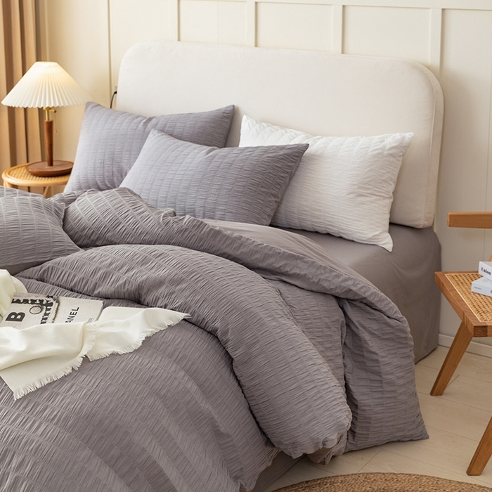 91家纺网 家纺一手货源 找家纺 贝尔 PELLHOME AB版纯色全棉泡泡纱四件套皱皱纱四件套另有同款面料夏被（可抖音代发） 烟雾灰