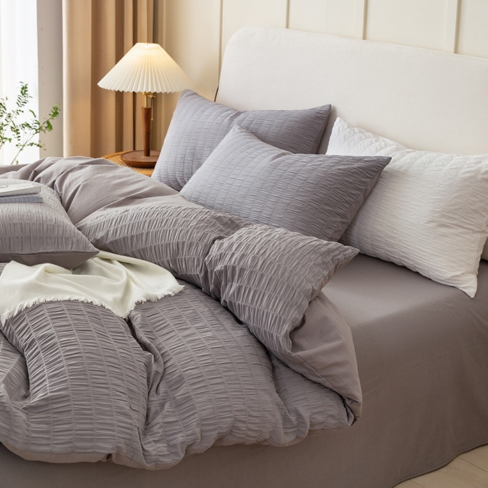 91家纺网 家纺一手货源 找家纺 贝尔 PELLHOME AB版纯色全棉泡泡纱四件套皱皱纱四件套另有同款面料夏被（可抖音代发） 烟雾灰