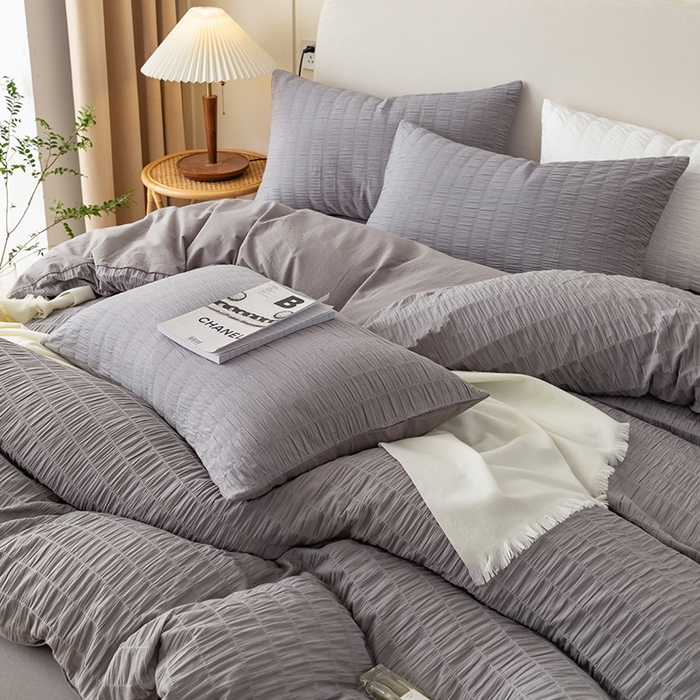 91家纺网 家纺一手货源 找家纺 贝尔 PELLHOME AB版纯色全棉泡泡纱四件套皱皱纱四件套另有同款面料夏被（可抖音代发） 烟雾灰