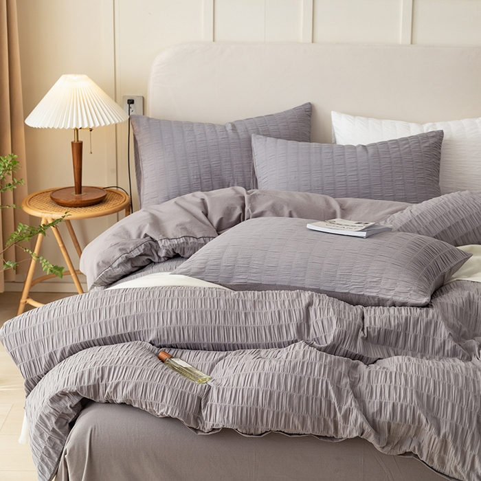 91家纺网 家纺一手货源 找家纺 贝尔 PELLHOME AB版纯色全棉泡泡纱四件套皱皱纱四件套另有同款面料夏被（可抖音代发） 烟雾灰