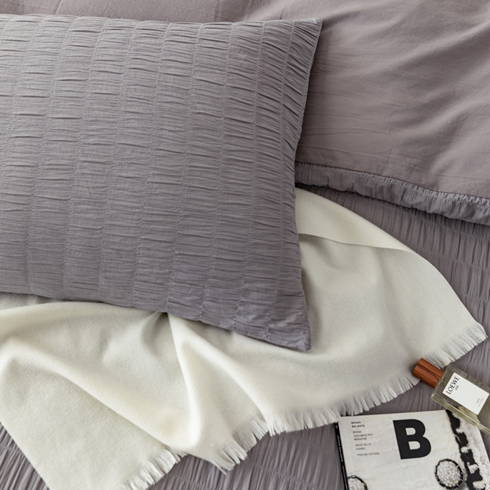 91家纺网 家纺一手货源 找家纺 贝尔 PELLHOME AB版纯色全棉泡泡纱四件套皱皱纱四件套另有同款面料夏被（可抖音代发） 烟雾灰