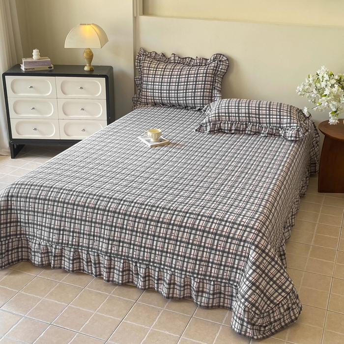 91家纺网 家纺一手货源 找家纺 欧尚 2025新款皱皱纱床盖四件套 黑白格子