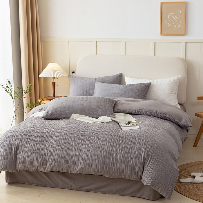 91家纺网 家纺一手货源 找家纺 贝尔 PELLHOME AB版纯色全棉泡泡纱四件套皱皱纱四件套另有同款面料夏被（可抖音代发） 烟雾灰