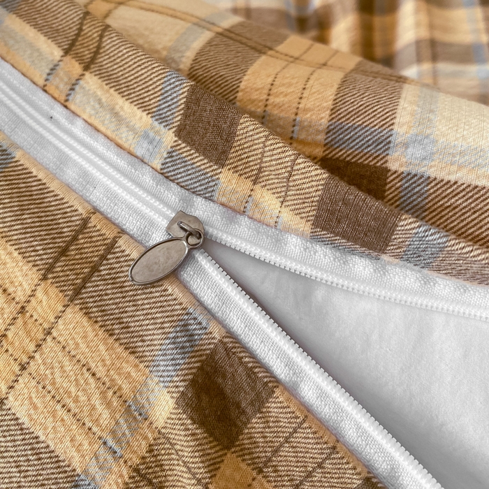 91家纺网 家纺一手货源 找家纺 欧尚 2025新款皱皱纱床盖四件套 咖色格子