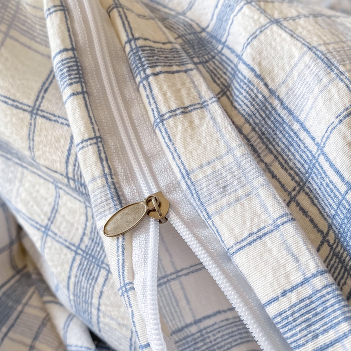 91家纺网 家纺一手货源 找家纺 欧尚 2025新款皱皱纱床盖四件套 蓝色格子