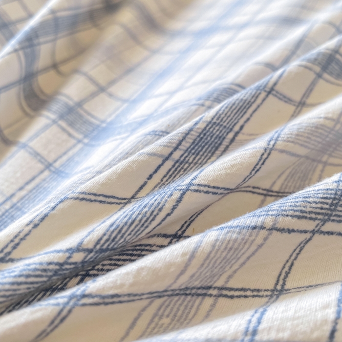 91家纺网 家纺一手货源 找家纺 欧尚 2025新款皱皱纱床盖四件套 蓝色格子