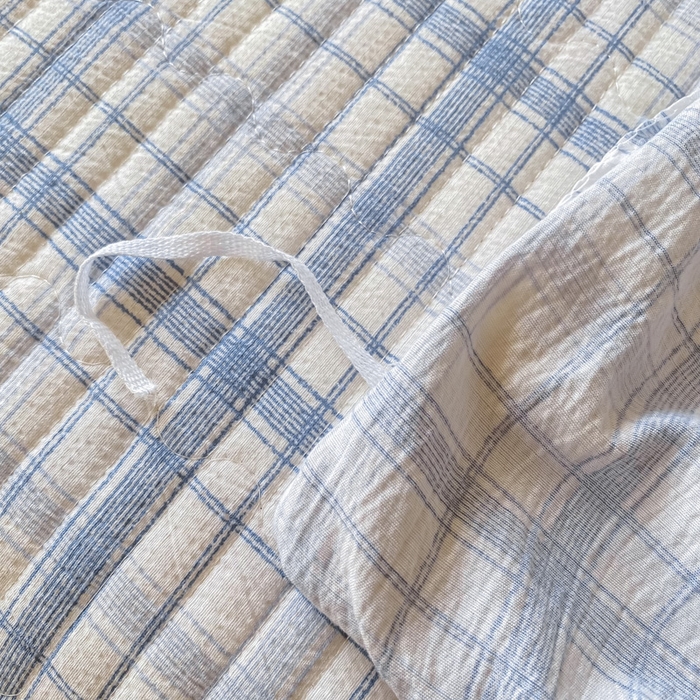 91家纺网 家纺一手货源 找家纺 欧尚 2025新款皱皱纱床盖四件套 蓝色格子