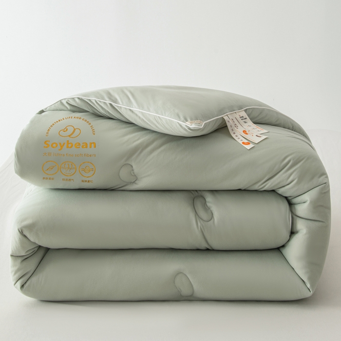 91家纺网 家纺一手货源 找家纺 栩裕纺织 2025新款纯色超柔云朵针织被被子被芯冬被 云朵被-草绿色+云烟灰