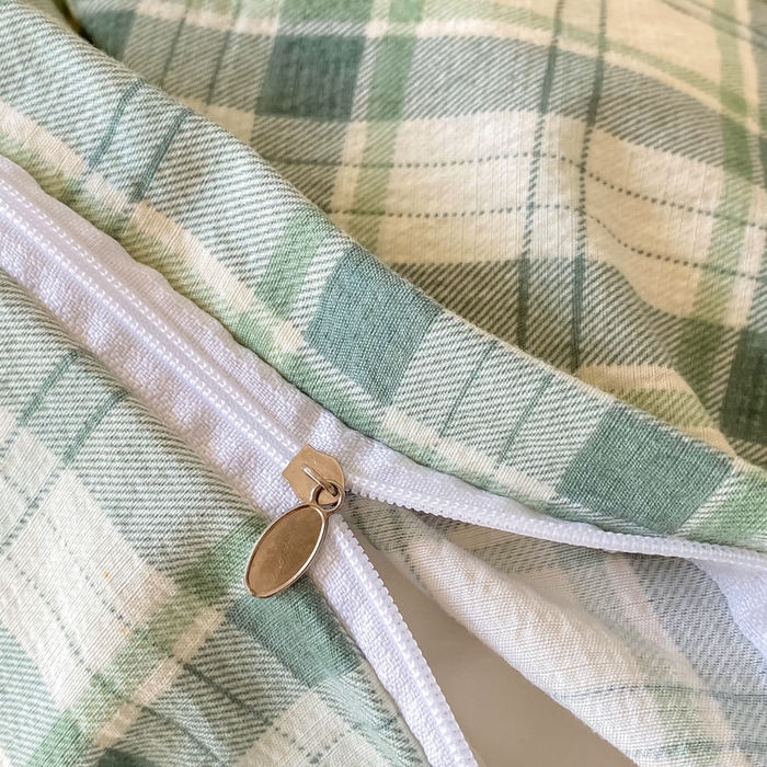 91家纺网 家纺一手货源 找家纺 欧尚 2025新款皱皱纱床盖四件套 绿色格子