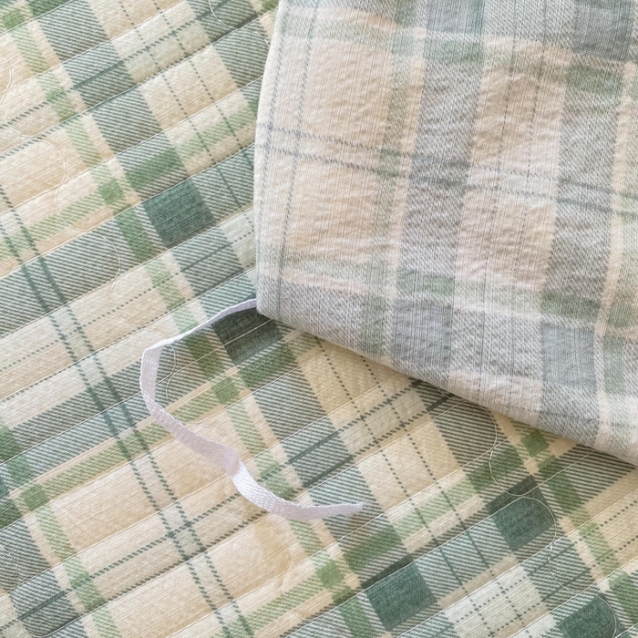 91家纺网 家纺一手货源 找家纺 欧尚 2025新款皱皱纱床盖四件套 绿色格子