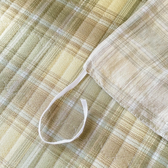 91家纺网 家纺一手货源 找家纺 欧尚 2025新款皱皱纱床盖四件套 墨绿格子