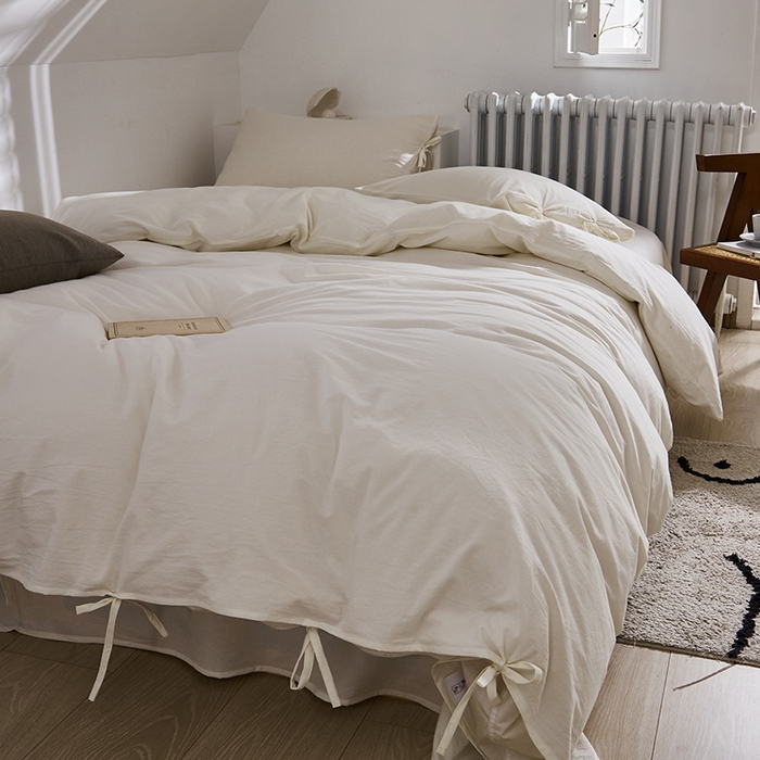 贝尔 PELLHOME不染A类婴幼儿天然全棉提花大方格纯白素色日式绑带式四件套 可抖音代发 素肌