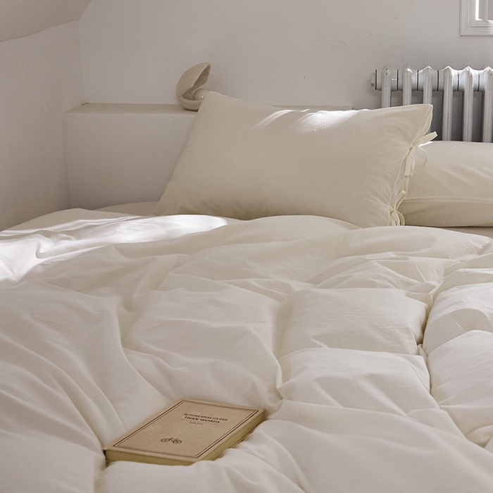 91家纺网 家纺一手货源 找家纺 贝尔 PELLHOME不染A类婴幼儿天然全棉提花大方格纯白素色日式绑带式四件套 可抖音代发 素肌