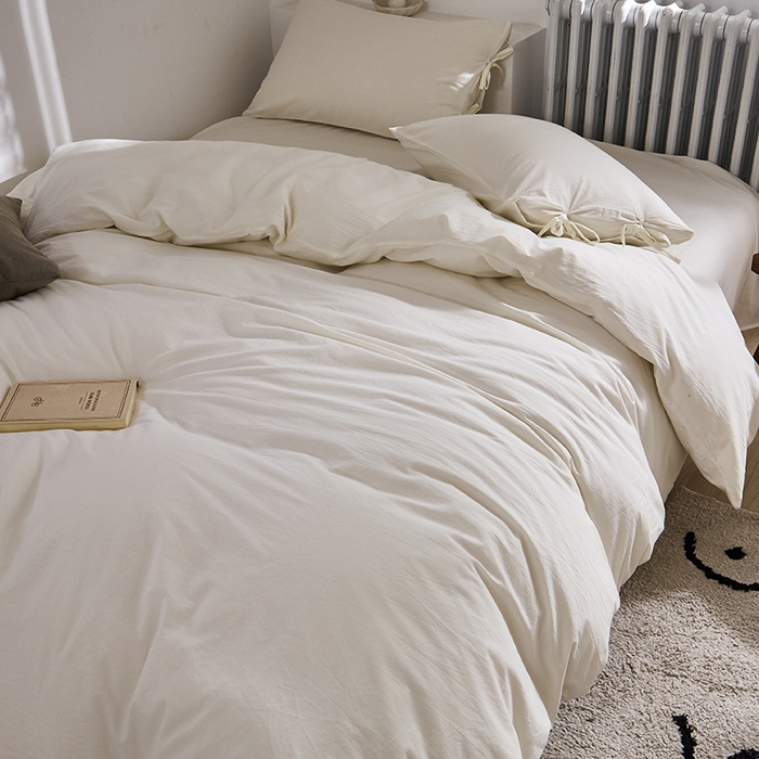 91家纺网 家纺一手货源 找家纺 贝尔 PELLHOME不染A类婴幼儿天然全棉提花大方格纯白素色日式绑带式四件套 可抖音代发 素肌