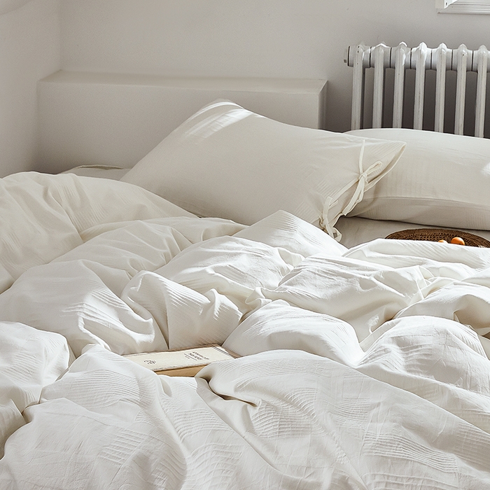 91家纺网 家纺一手货源 找家纺 贝尔 PELLHOME不染A类婴幼儿天然全棉提花大方格纯白素色日式绑带式四件套 可抖音代发 大方格