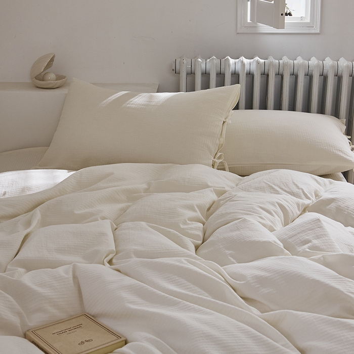 91家纺网 家纺一手货源 找家纺 贝尔 PELLHOME不染A类婴幼儿天然全棉提花大方格纯白素色日式绑带式四件套 可抖音代发 小方格