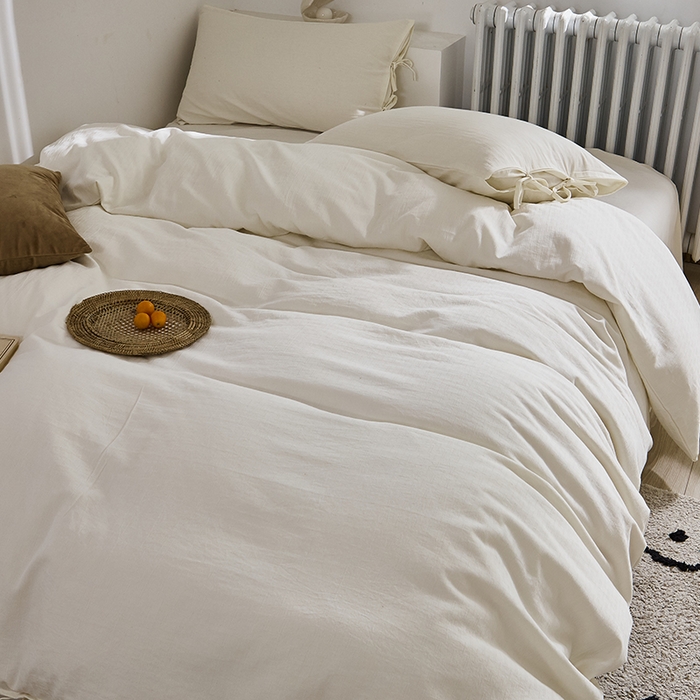 91家纺网 家纺一手货源 找家纺 贝尔 PELLHOME不染A类婴幼儿天然全棉提花大方格纯白素色日式绑带式四件套 可抖音代发 小雨点