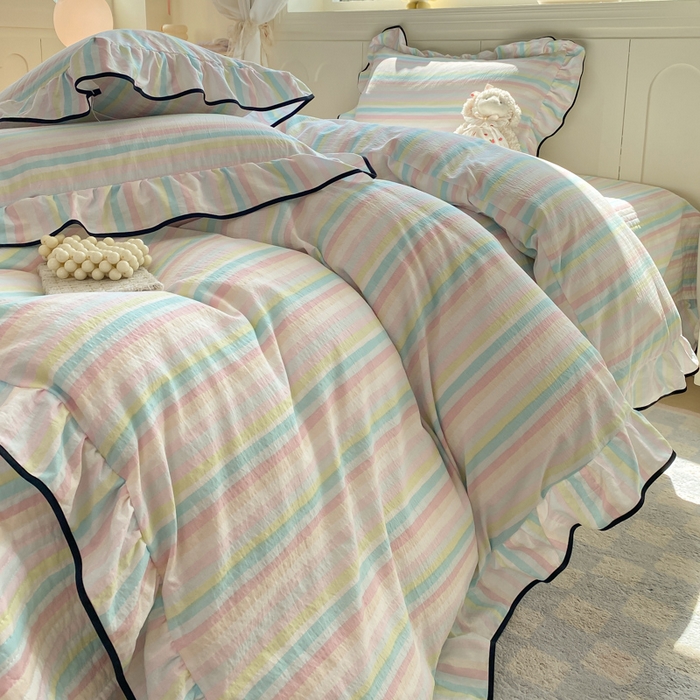 91家纺网 家纺一手货源 找家纺 （总）欧尚 2025新款皱皱纱床盖四件套