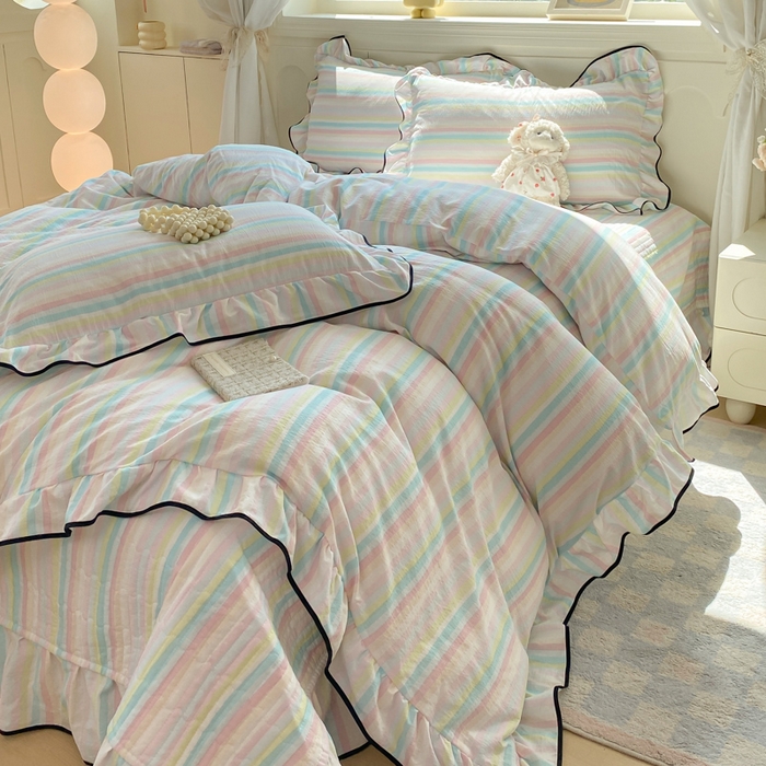 91家纺网 家纺一手货源 找家纺 （总）欧尚 2025新款皱皱纱床盖四件套