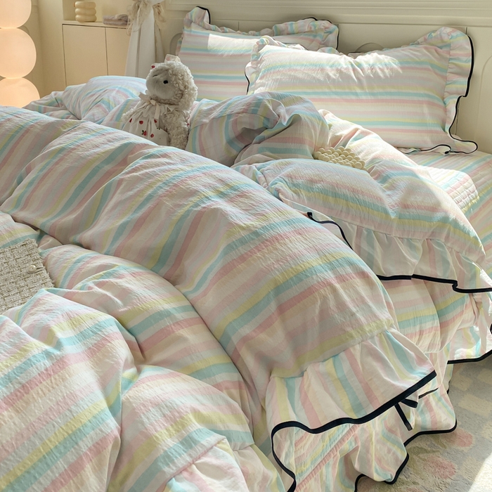 91家纺网 家纺一手货源 找家纺 （总）欧尚 2025新款皱皱纱床盖四件套