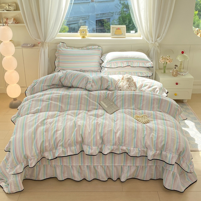 91家纺网 家纺一手货源 找家纺 （总）欧尚 2025新款皱皱纱床盖四件套