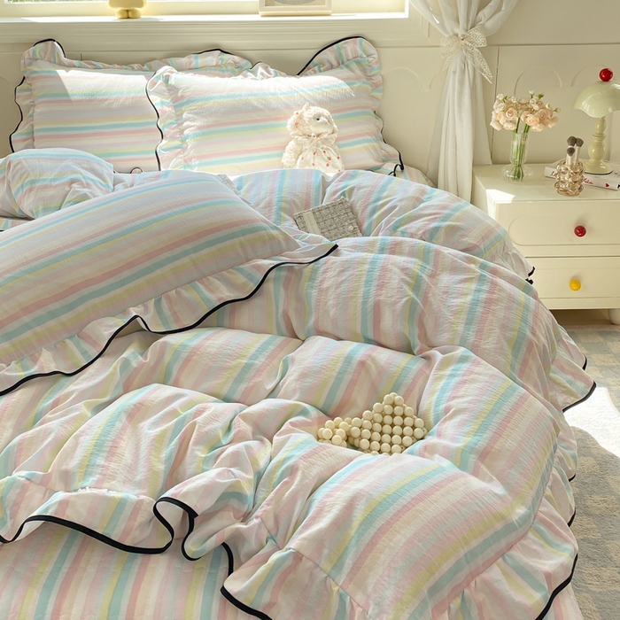 91家纺网 家纺一手货源 找家纺 （总）欧尚 2025新款皱皱纱床盖四件套