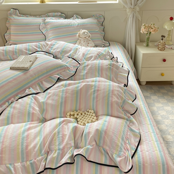 91家纺网 家纺一手货源 找家纺 （总）欧尚 2025新款皱皱纱床盖四件套