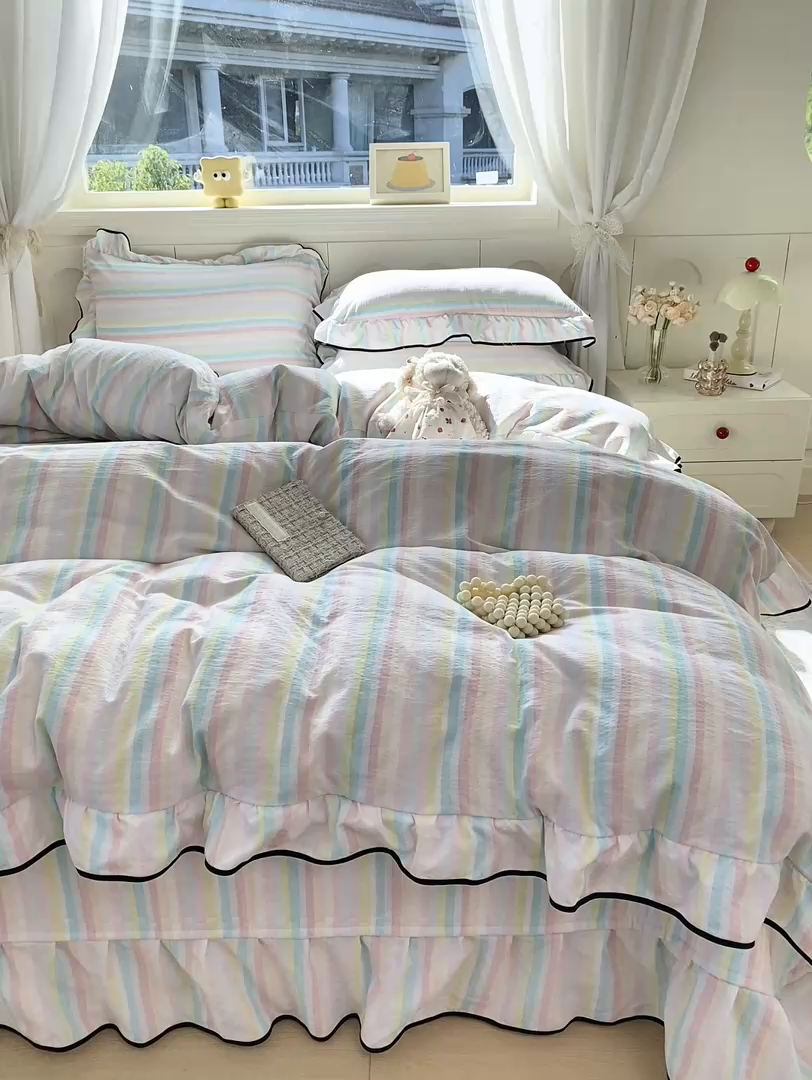 91家纺网 家纺一手货源 找家纺 （总）欧尚 2025新款皱皱纱床盖四件套