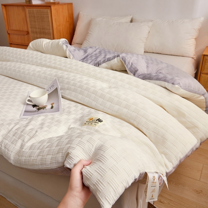 91家纺网 家纺一手货源 找家纺 （总）米米儿家纺 2025新款A类华夫格针织提花大豆冬被被子被芯