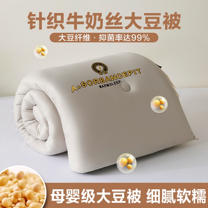 91家纺网 家纺一手货源 找家纺 爱诗诺家纺 一件代发2025年新款牛奶丝3D立体烫画大豆被春秋被直播冬被跨境电商被芯学生宿舍被子被芯 牛奶丝-灰（主图2）