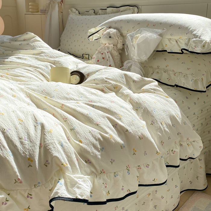 91家纺网 家纺一手货源 找家纺 欧尚 2025新款皱皱纱床盖四件套 彩樱桃