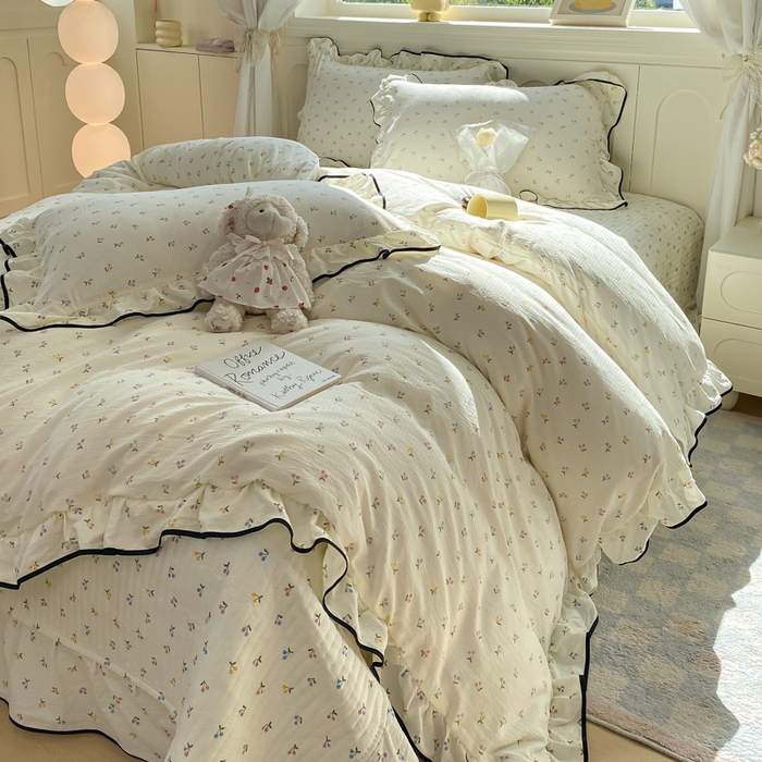 91家纺网 家纺一手货源 找家纺 欧尚 2025新款皱皱纱床盖四件套 彩樱桃