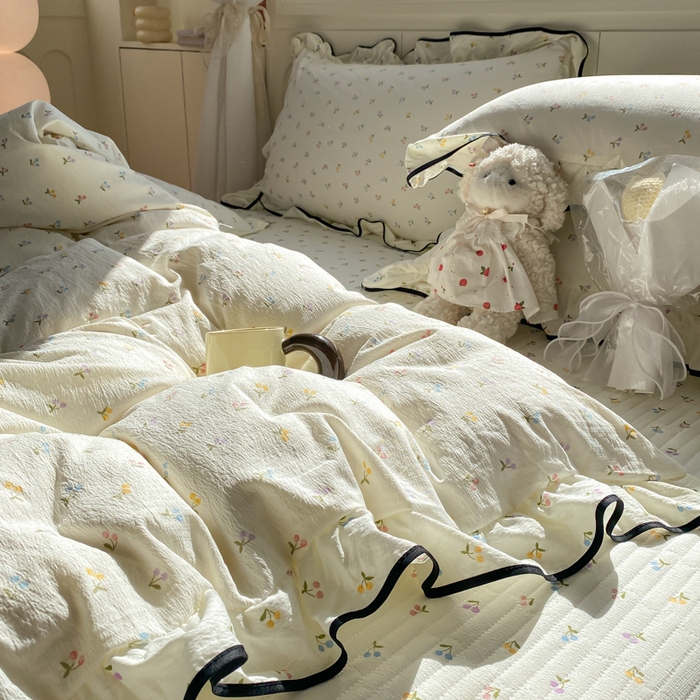 91家纺网 家纺一手货源 找家纺 欧尚 2025新款皱皱纱床盖四件套 彩樱桃