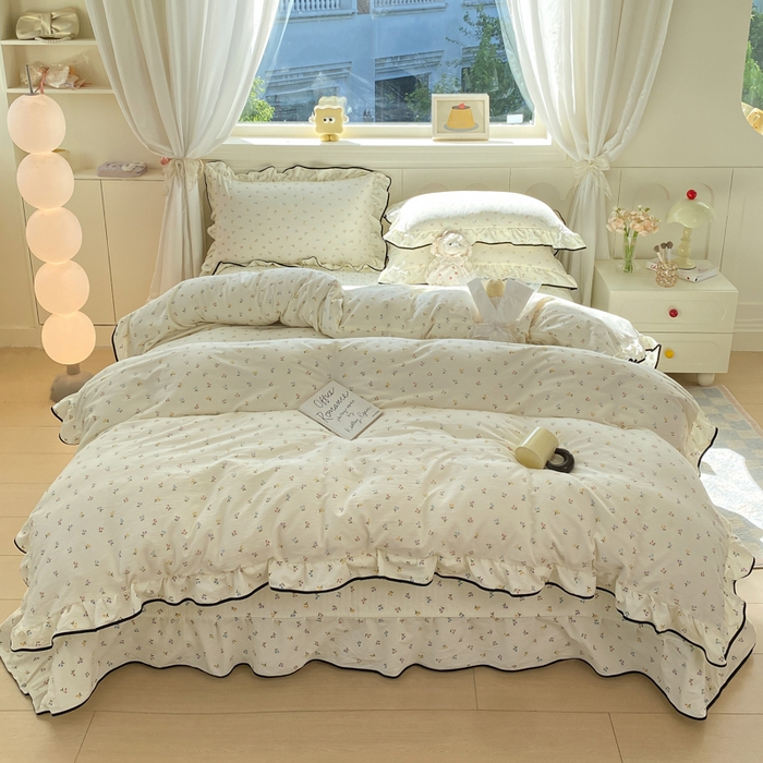 91家纺网 家纺一手货源 找家纺 欧尚 2025新款皱皱纱床盖四件套 彩樱桃