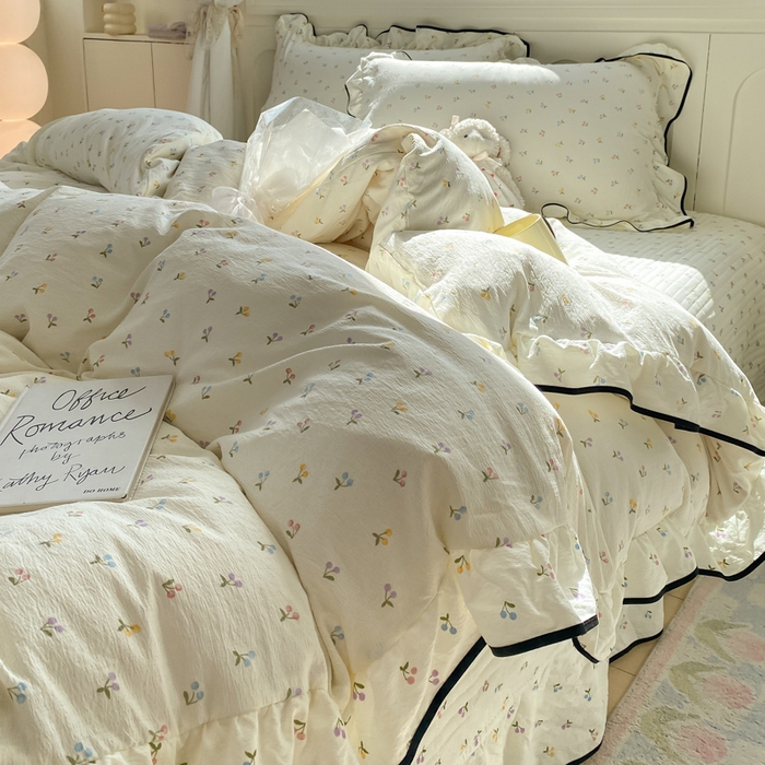 91家纺网 家纺一手货源 找家纺 欧尚 2025新款皱皱纱床盖四件套 彩樱桃