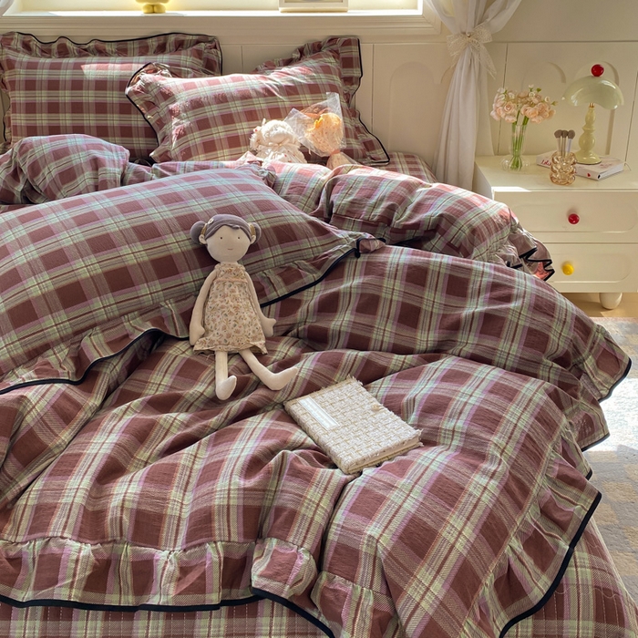 91家纺网 家纺一手货源 找家纺 欧尚 2025新款皱皱纱床盖四件套 彩韵